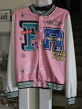 Pink & White Varsity Jacket with Graphic Designs **** FUN!CUTE!BEAUTIFUL!🩷